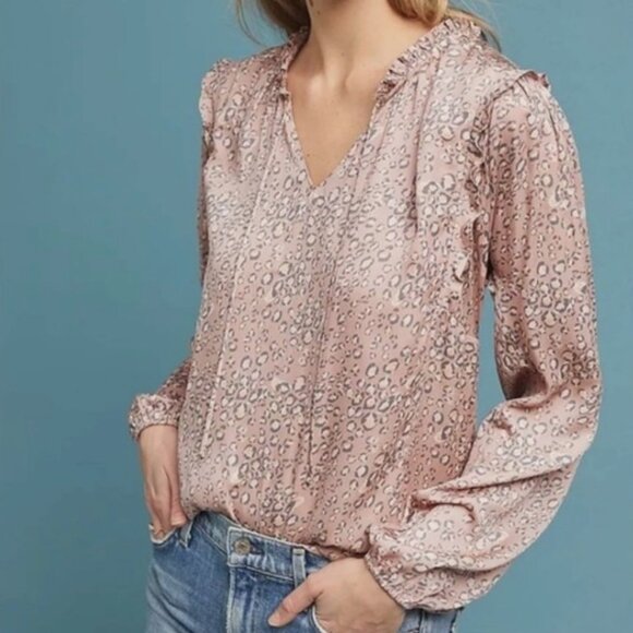 Anthropologie Dolan Top Womens M Pink Miramar Leopard Print Pullover Blouse - Picture 2 of 10